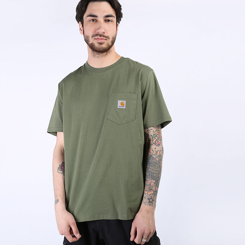 мужская зеленая футболка Carhartt WIP S/S Pocket T-Shirt I022091-dollar green - цена, описание, фото 1